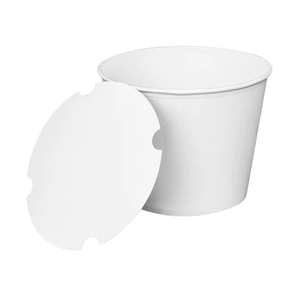 Food Bucket with Lid, 130 oz, 8.46in. Dia x 6.6in.h, White, Paper, 150PK